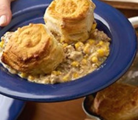 One Pan Cheddar Biscuits & Gravy Bake image