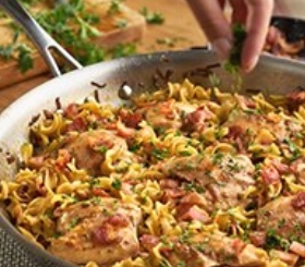 One Pan Bourbon & Bacon Braised Chicken Thighs image