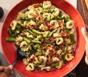 Creamy Tortellini with Asparagus in Mushroom Bacon Sauce image