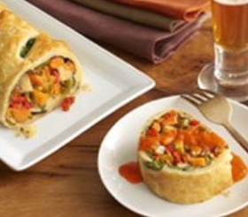 Roasted Vegetable Strudel with Red Pepper Coulis image